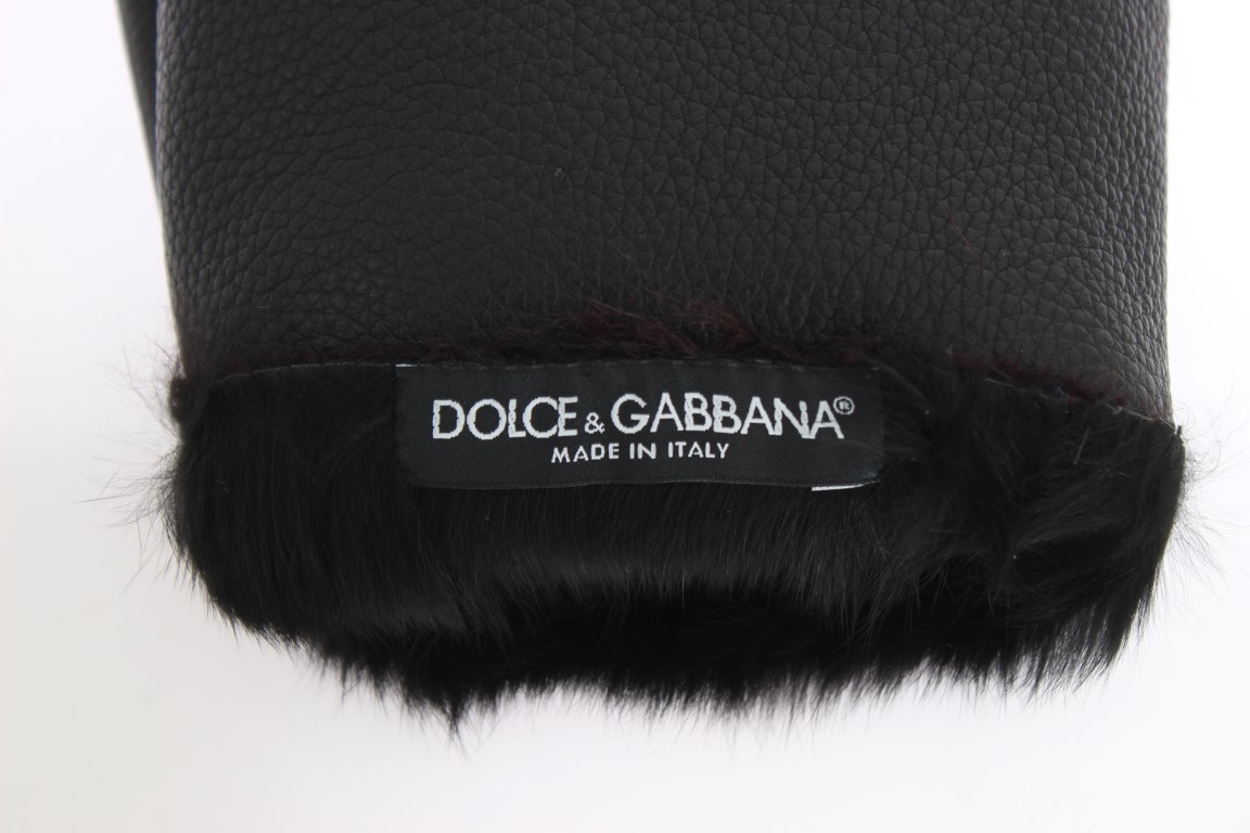 Elegant Black & Bordeaux Leather Gloves