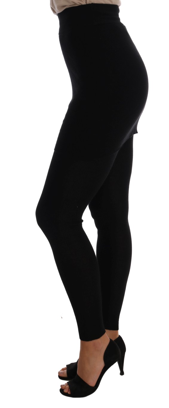 Elegant Black Cashmere Silk Stretch Pants SCS209-4