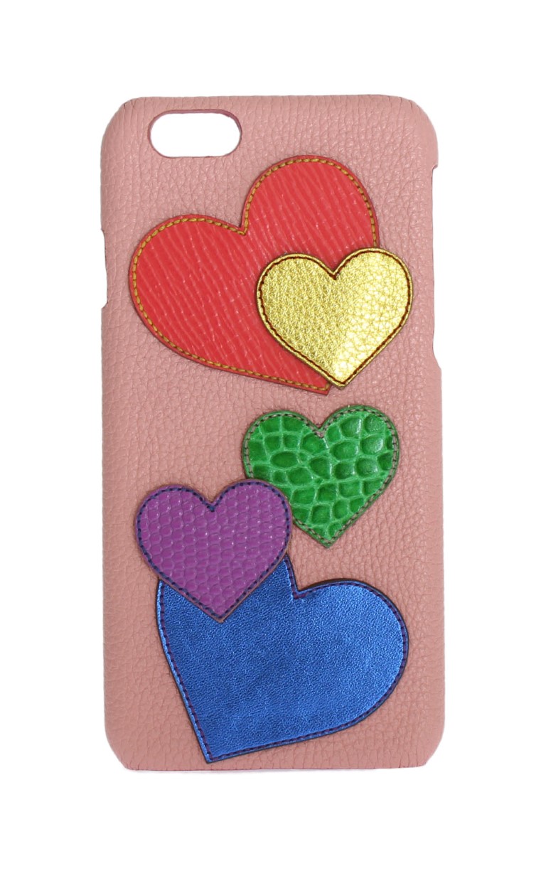 Chic Pink Leather Heart-Embellished Phone Cover