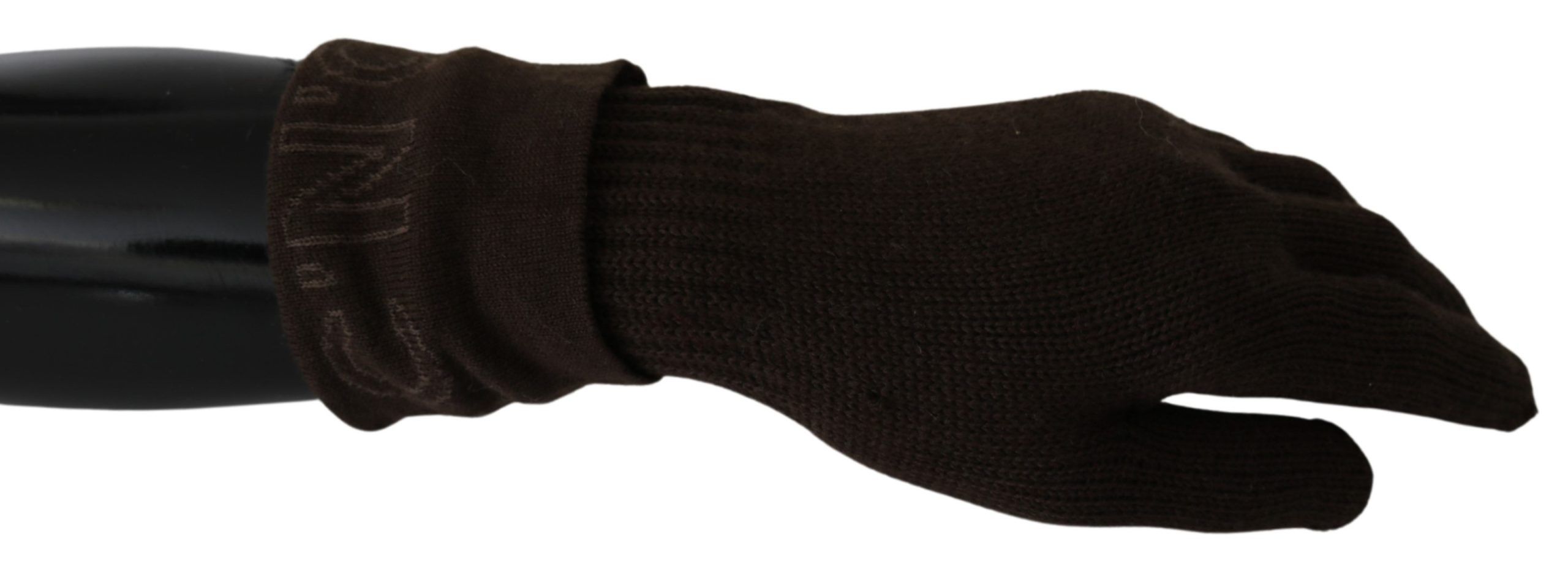 Brown Wool Knitted One Size Wrist Length Gloves