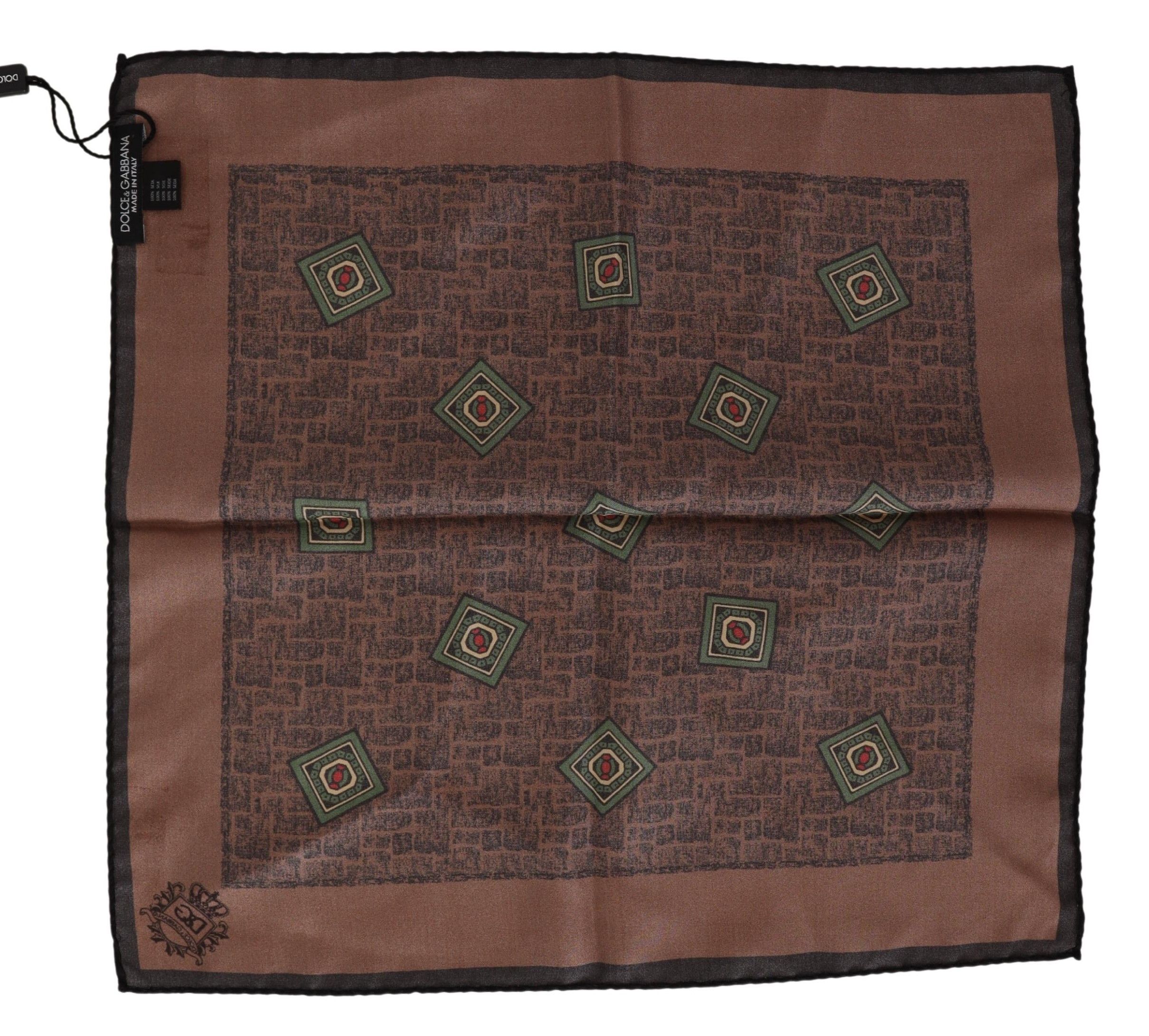 Brown Patterned Silk Square Handkerchief Scarf