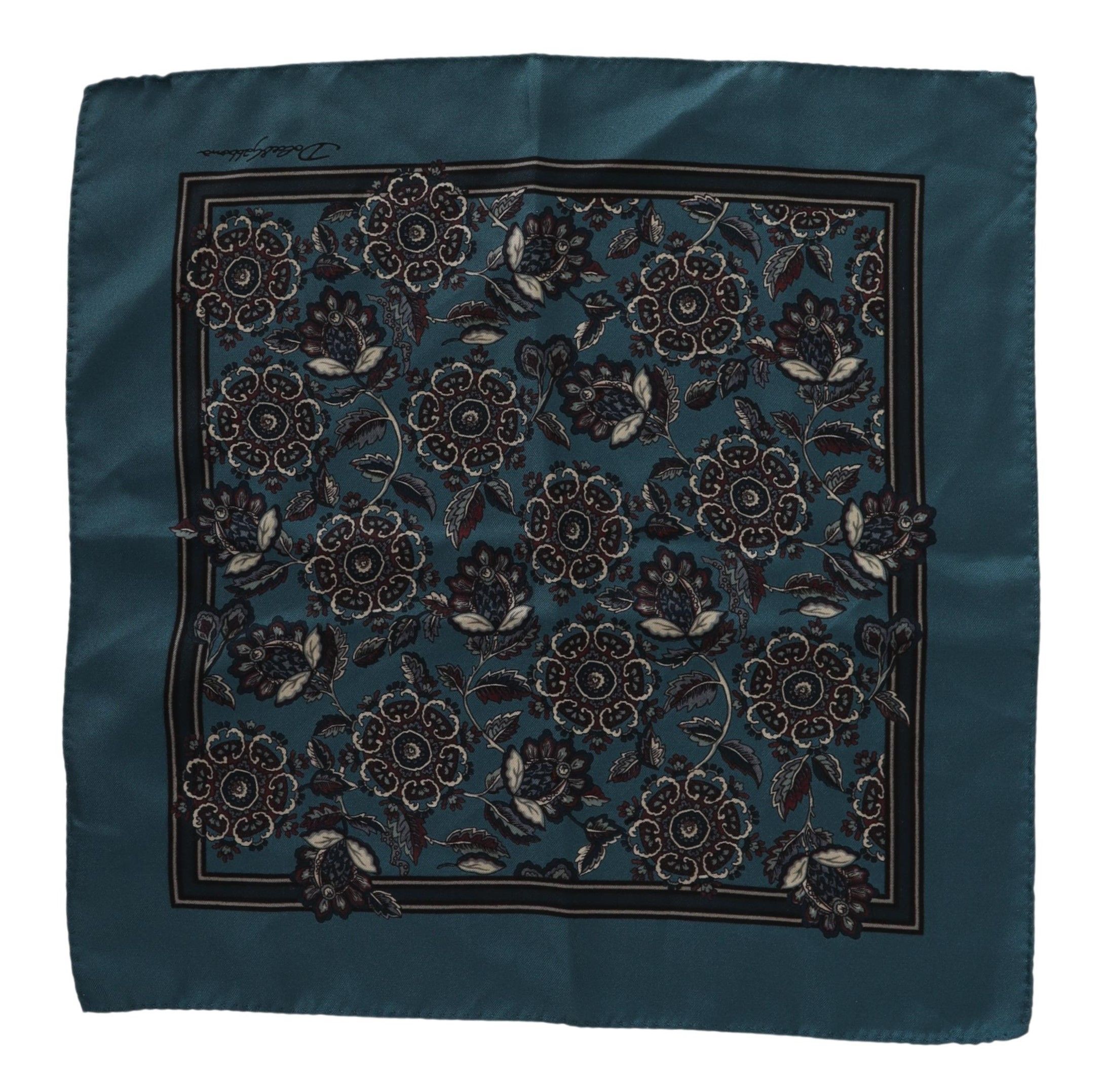 Blue Floral Silk Square Handkerchief Scarf