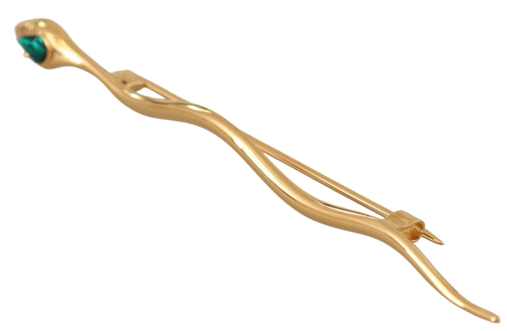 Gold Brass Snake Green Crystal Lapel Pin Brooch