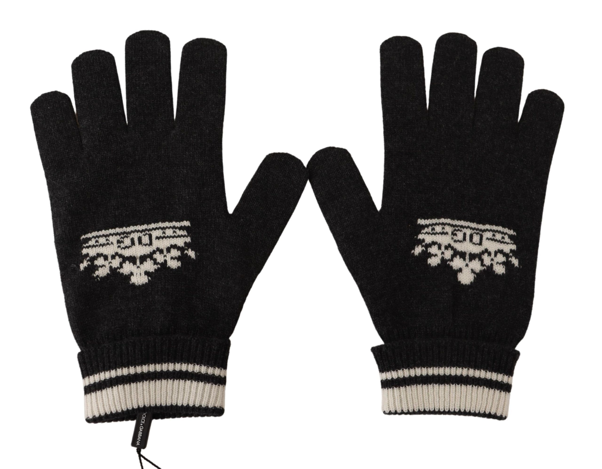 Elegant Cashmere Gloves with Crown Pattern