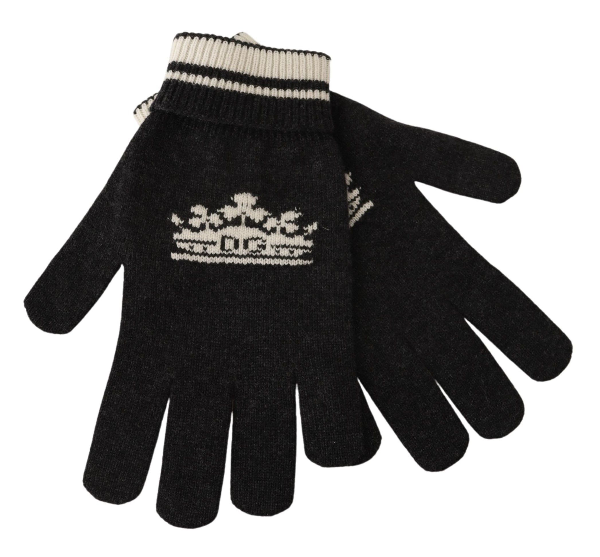 Elegant Cashmere Gloves with Crown Pattern