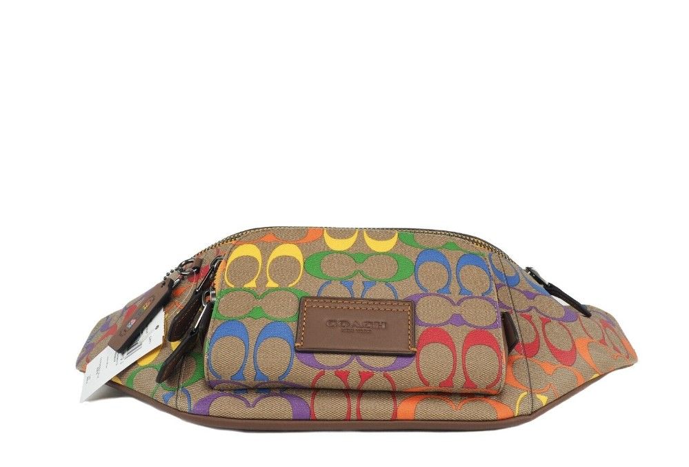 (C9847) Rainbow Signature Coated Canvas Track Waist Fanny Pack Belt Bag