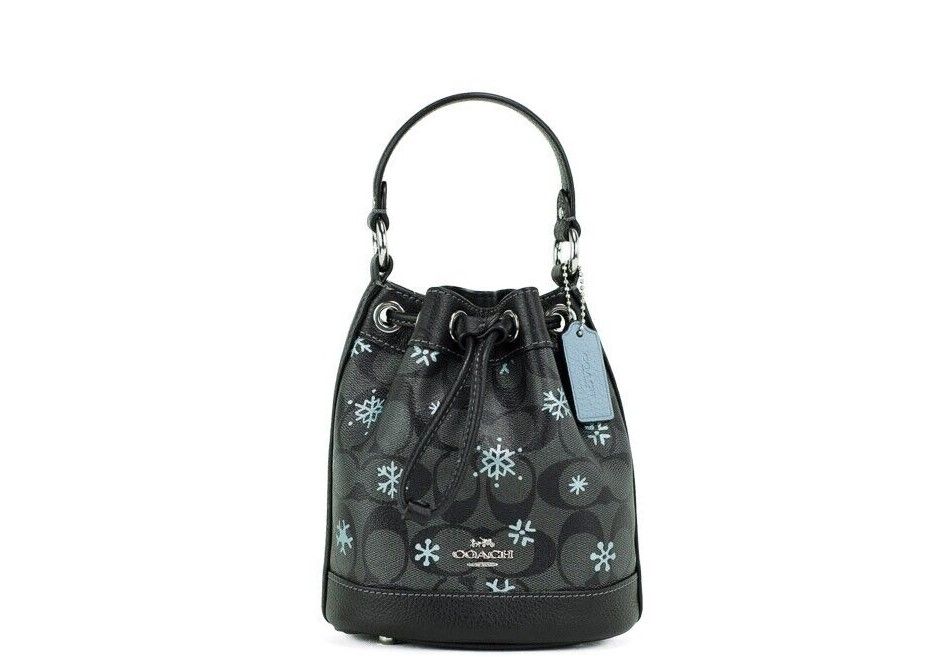 Dempsey 15 Small Snowflake Print Graphite Coated Canvas Bucket Bag
