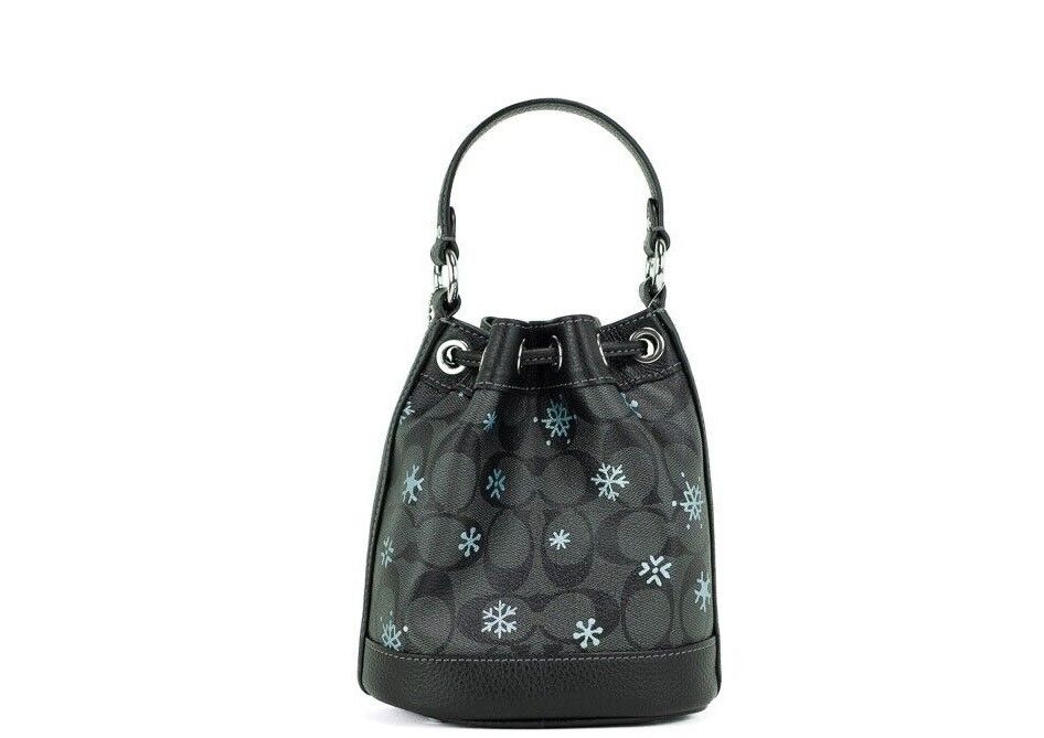 Dempsey 15 Small Snowflake Print Graphite Coated Canvas Bucket Bag