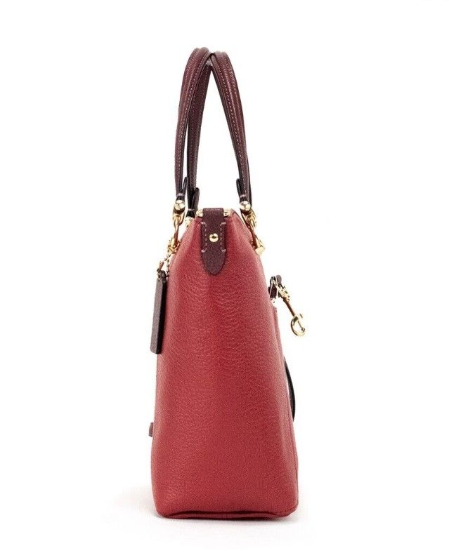 Kacey Colorblock Red Apple Pebbled Leather Top Zip Satchel Handbag