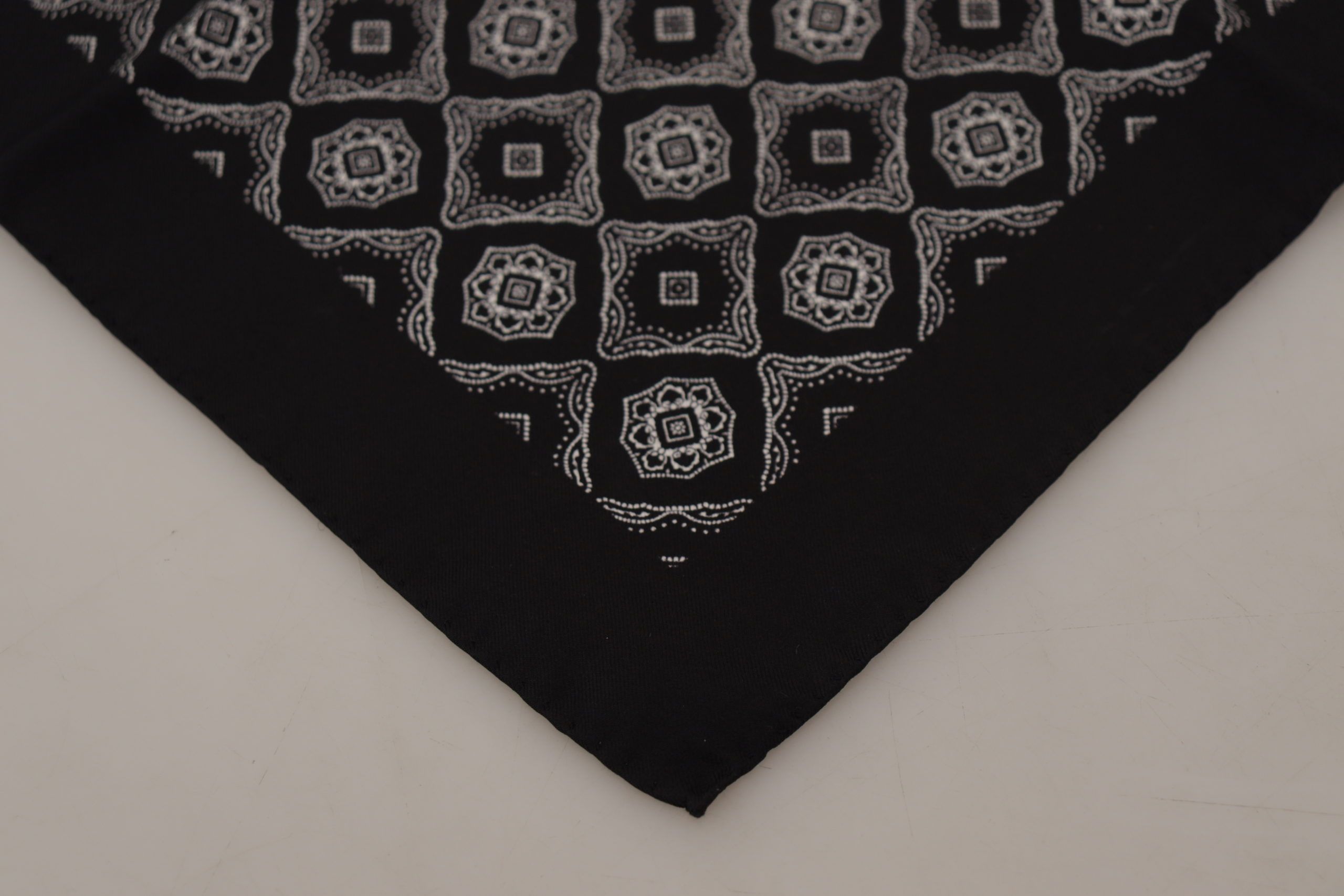 Black Geometric Patterned Square Handkerchief Scarf