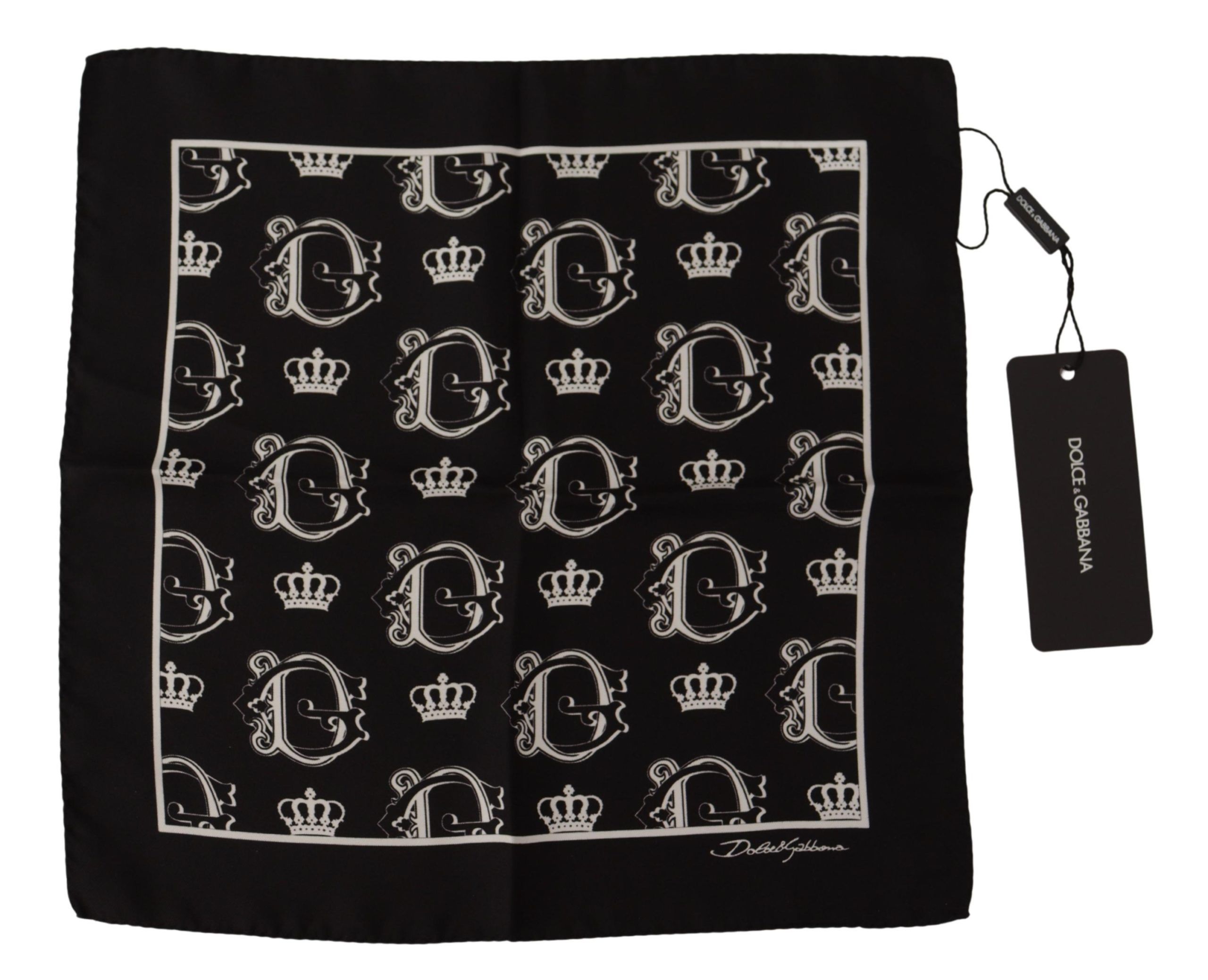 Black DG Crown Print Square Handkerchief