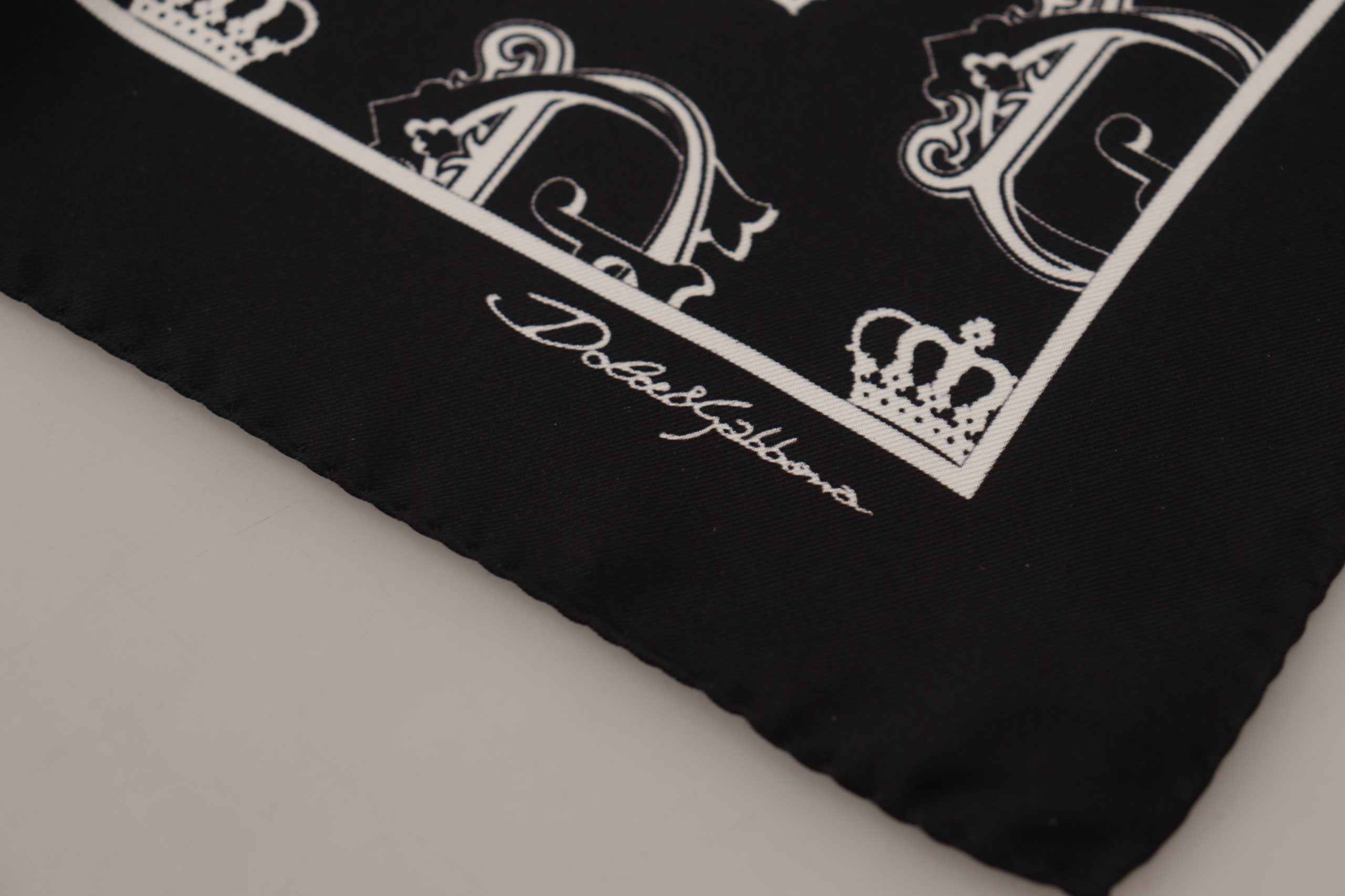Black DG Crown Print Square Handkerchief