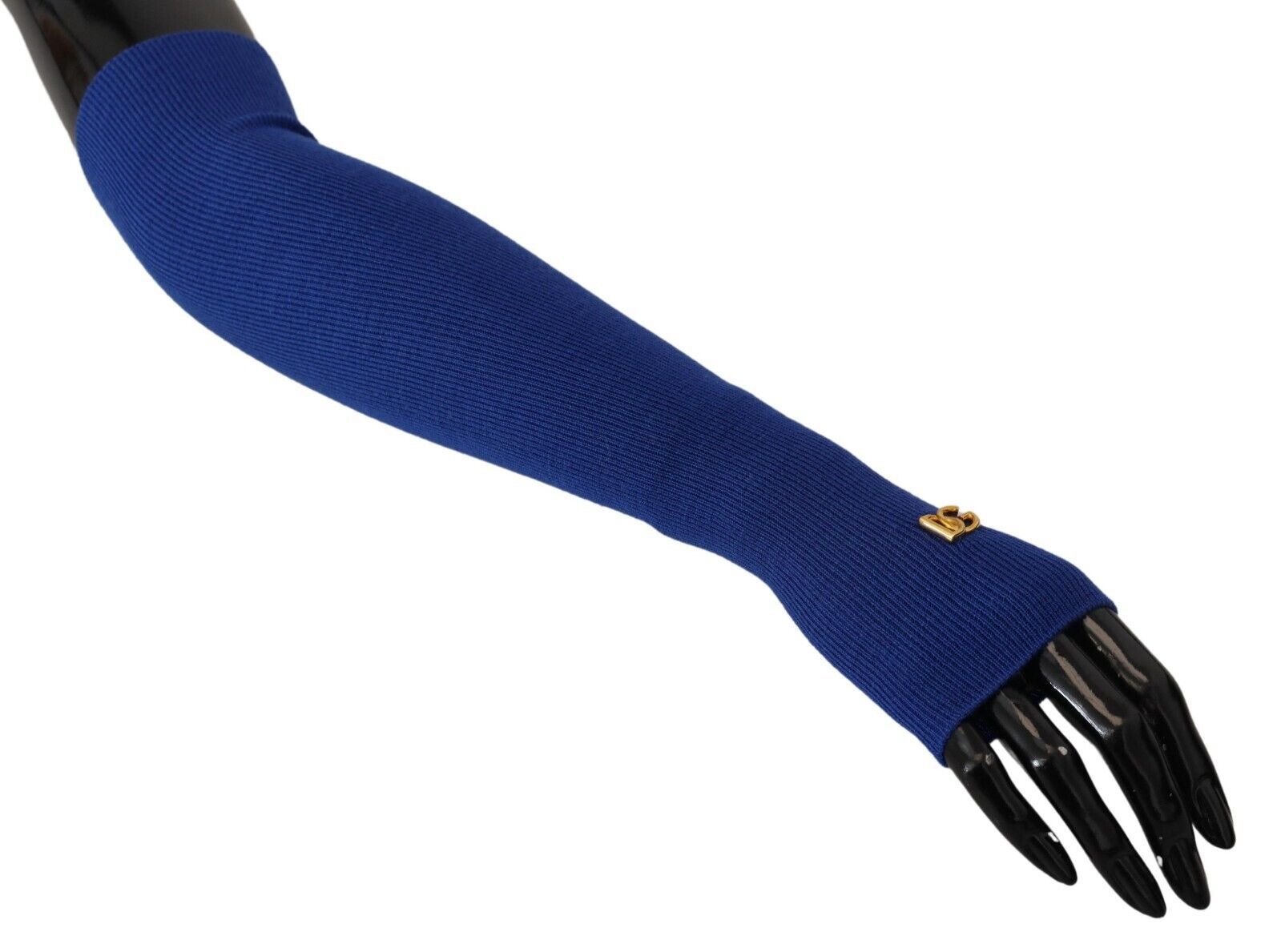 Blue Fingerless Elbow Length One Size Wool Knit Gloves