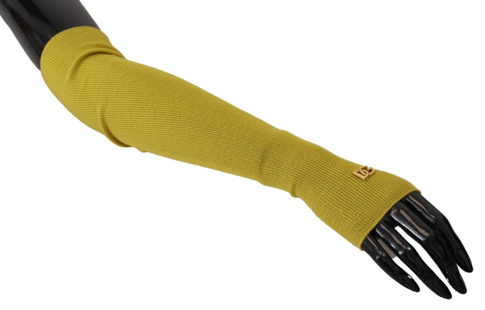 Yellow Fingerless Elbow Length One Size Wool Knit Gloves