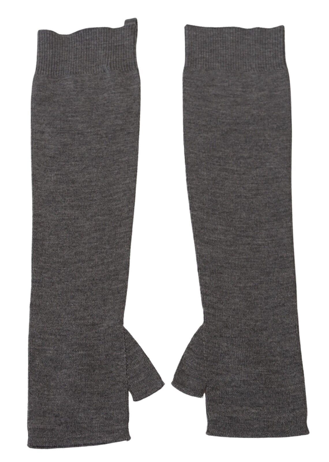 Gray Fingerless Elbow Length Wool Knit Gloves