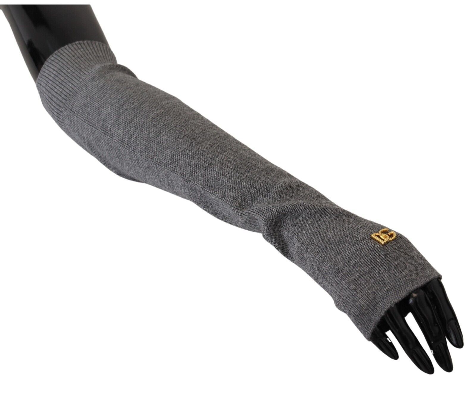 Gray Fingerless Elbow Length Wool Knit Gloves