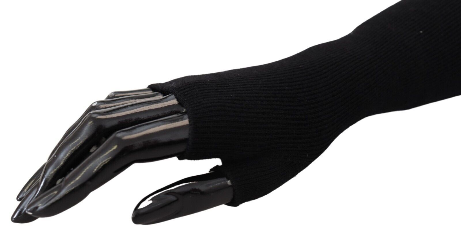 Black Fingerless Elbow Length One Size Wool Knit Gloves
