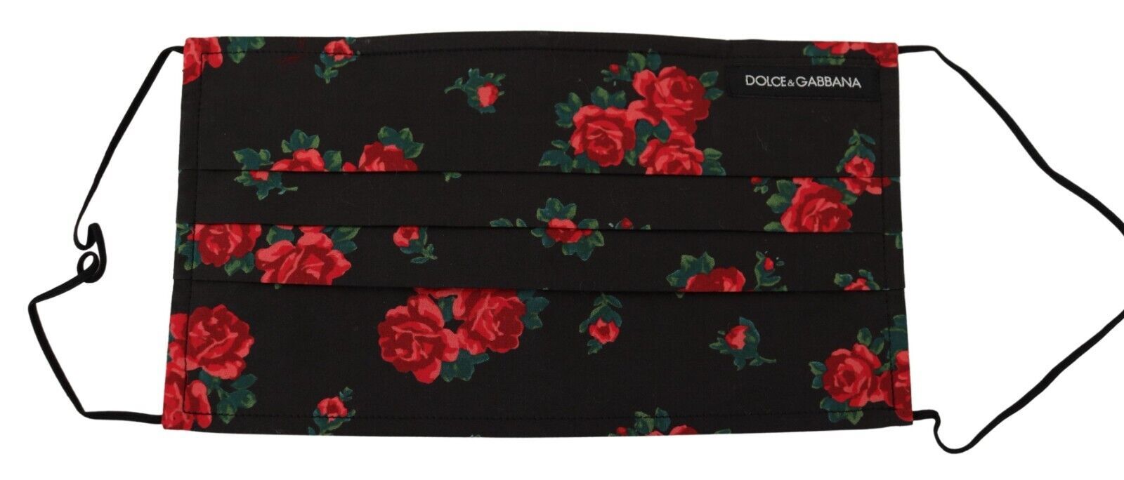 Black Floral Pleated Elastic Ear Strap One Size Face Mask
