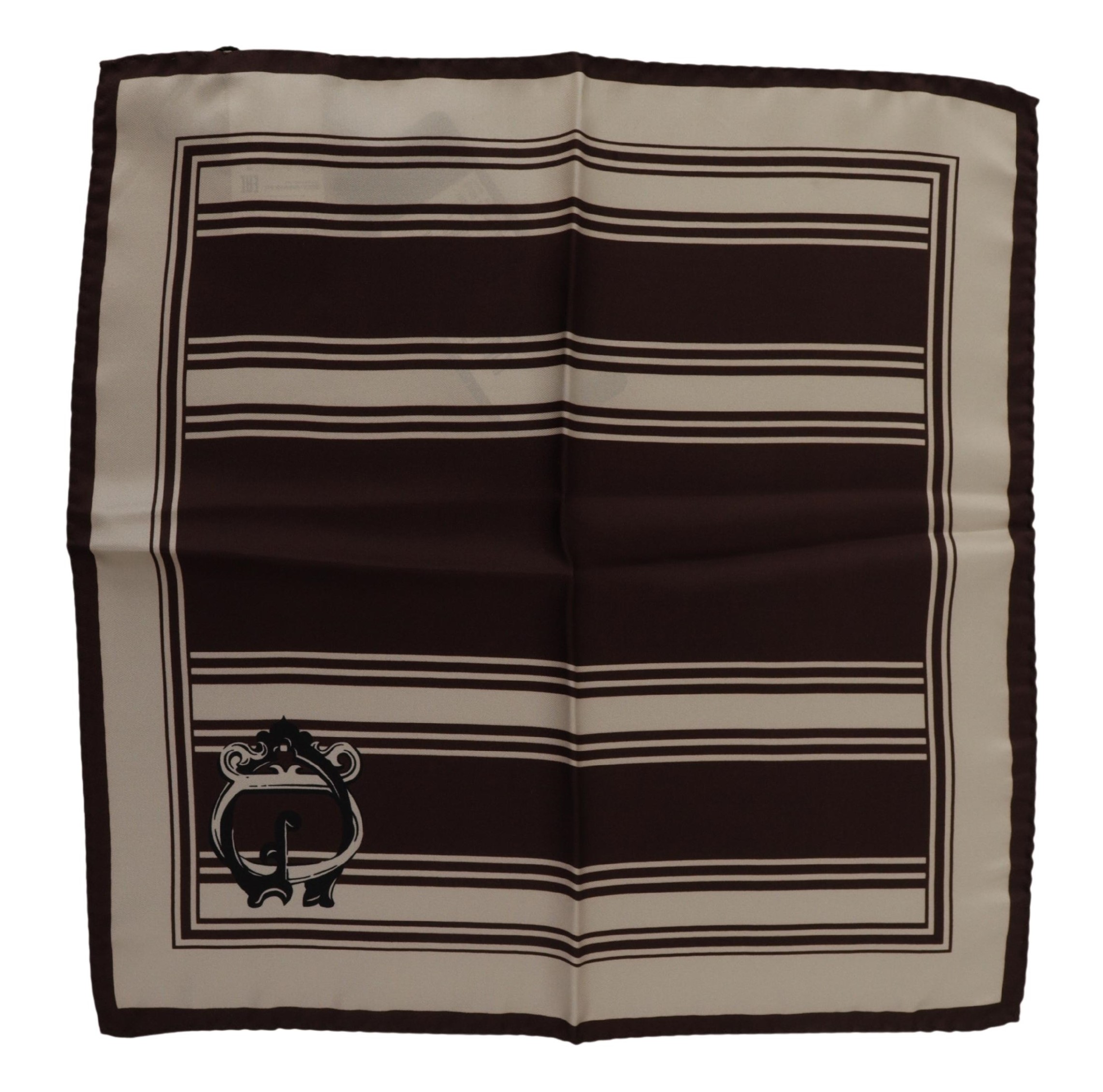 Brown Stripes DG Logo Print Square Handkerchief Scarf