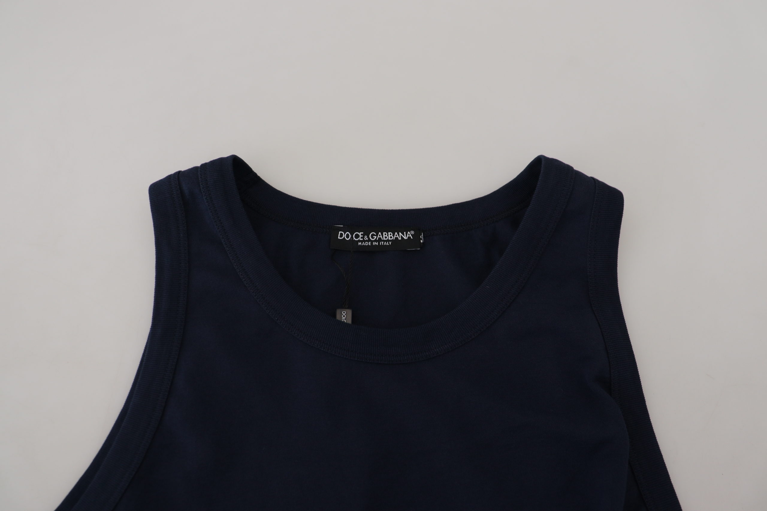 Blue Cotton Sleeveless Logo Men T-shirt