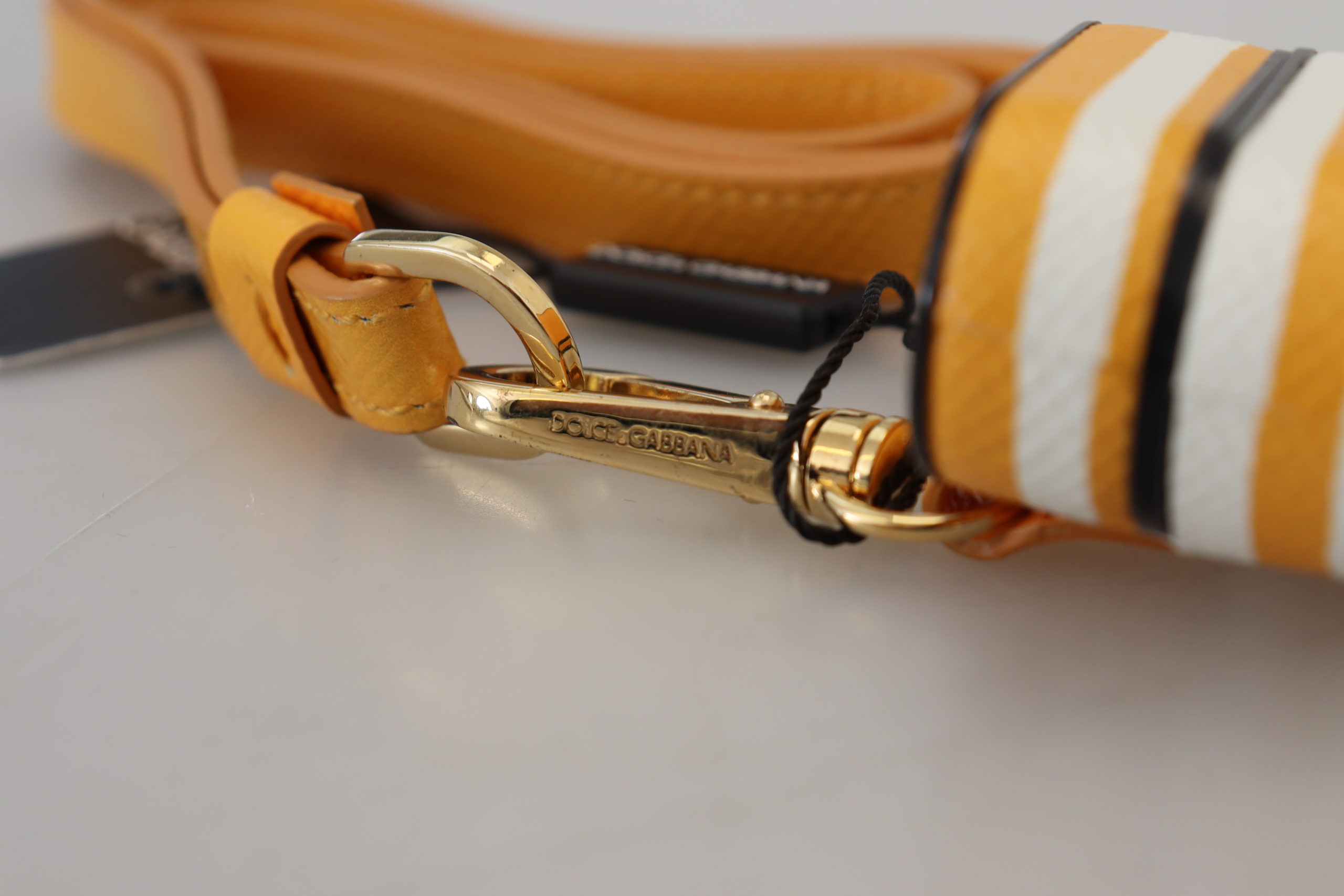 Orange Leather Strap Gold Metal Logo Airpods Case