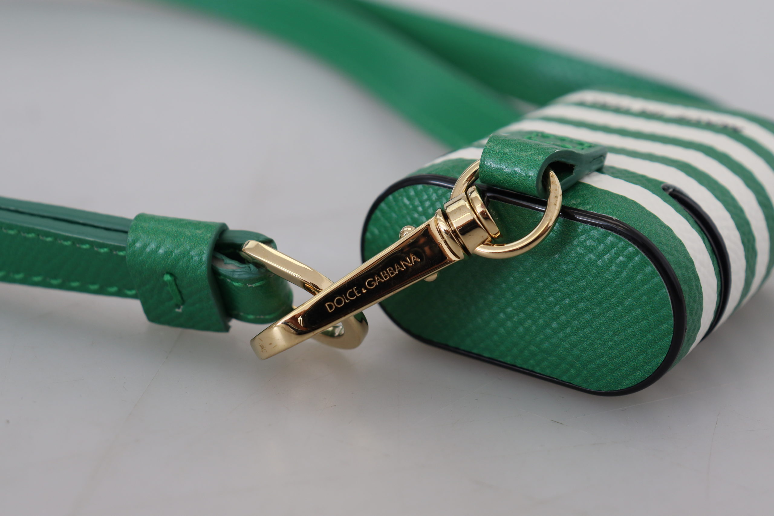 Green Leather Strap Gold Metal Logo Airpods Case