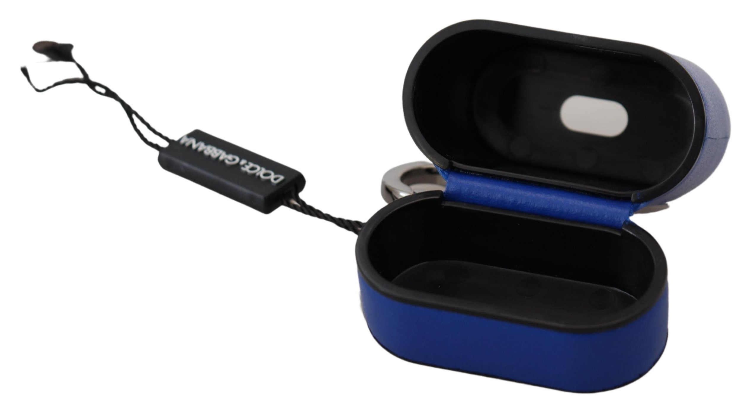 Blue Leather Silver Metal Logo Airpods Case
