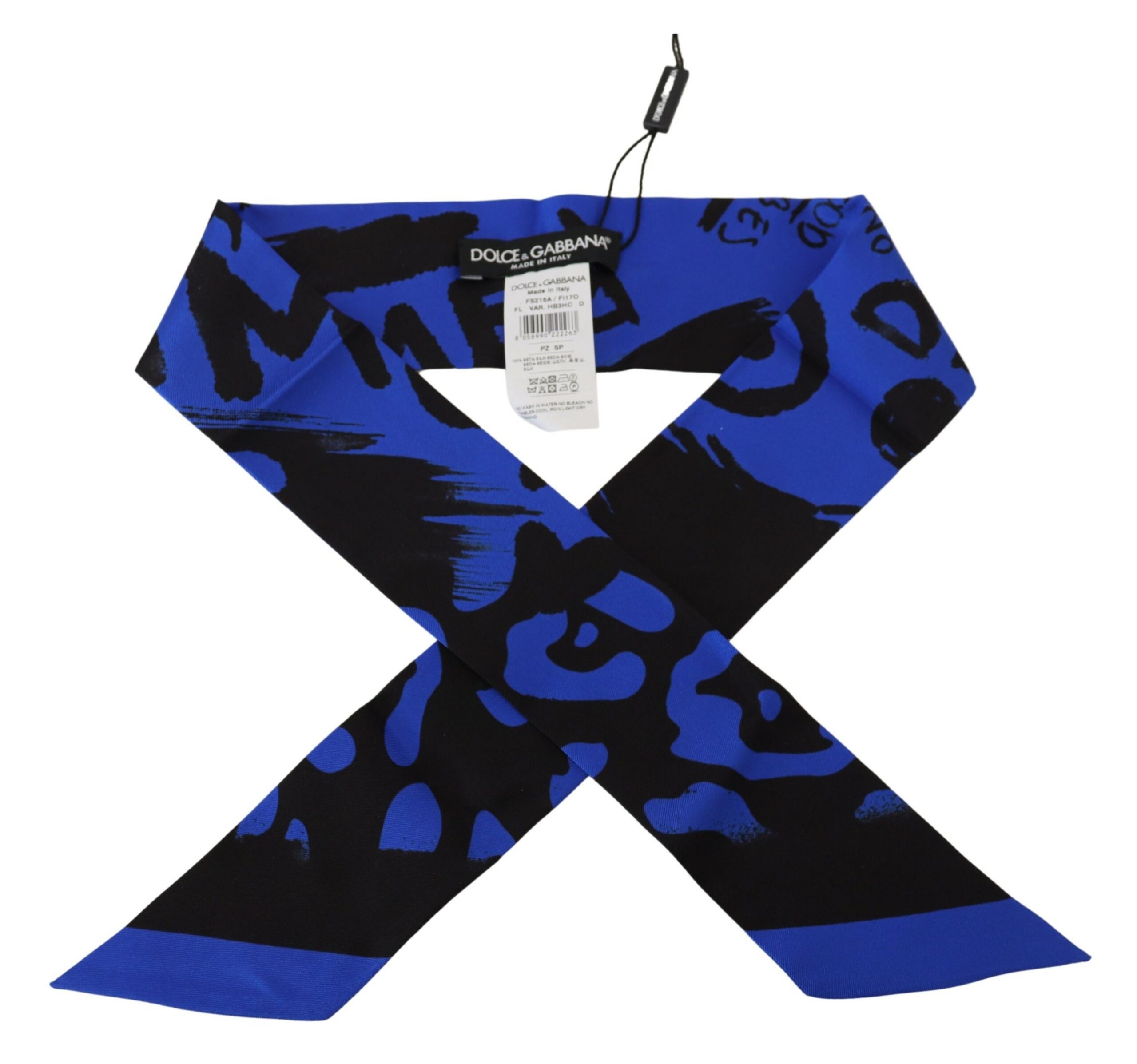 Blue Logo Print Silk Necktie Shawl Scarf