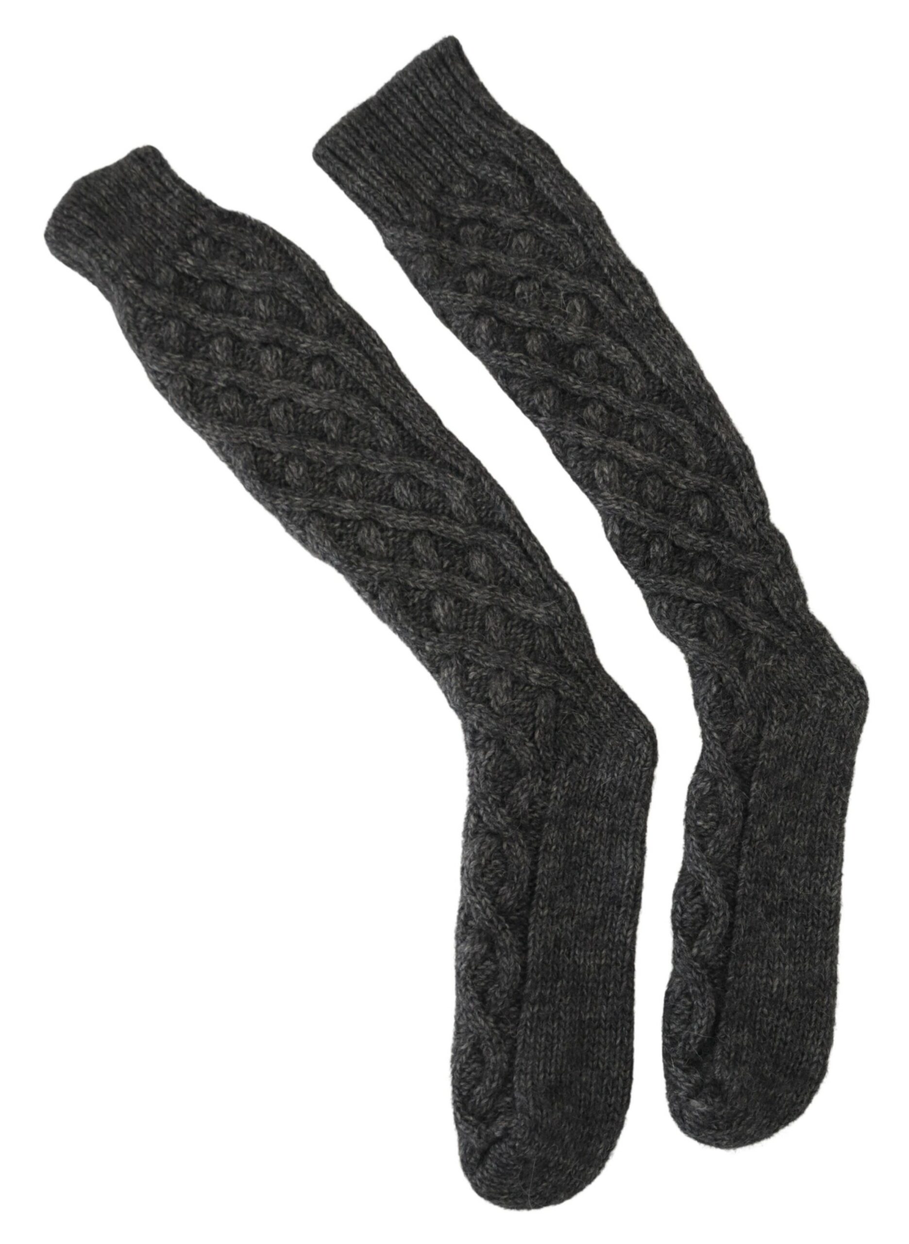 Grey Wool Knit Calf Long Women Socks