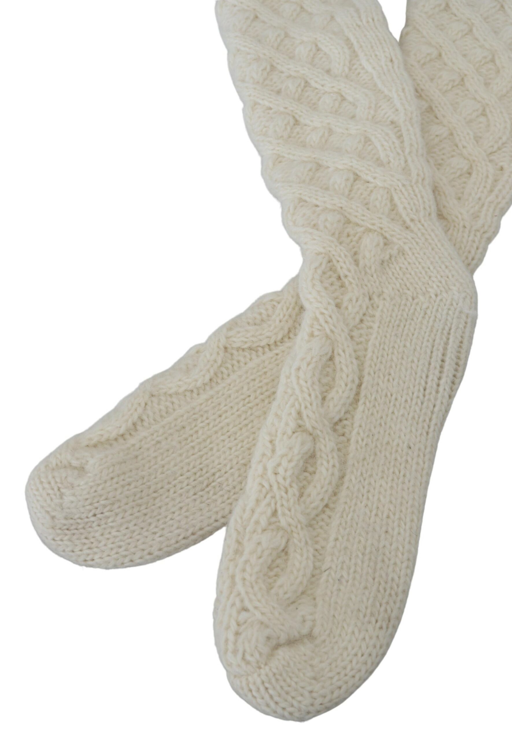 White Wool Knit Calf Long Women Socks
