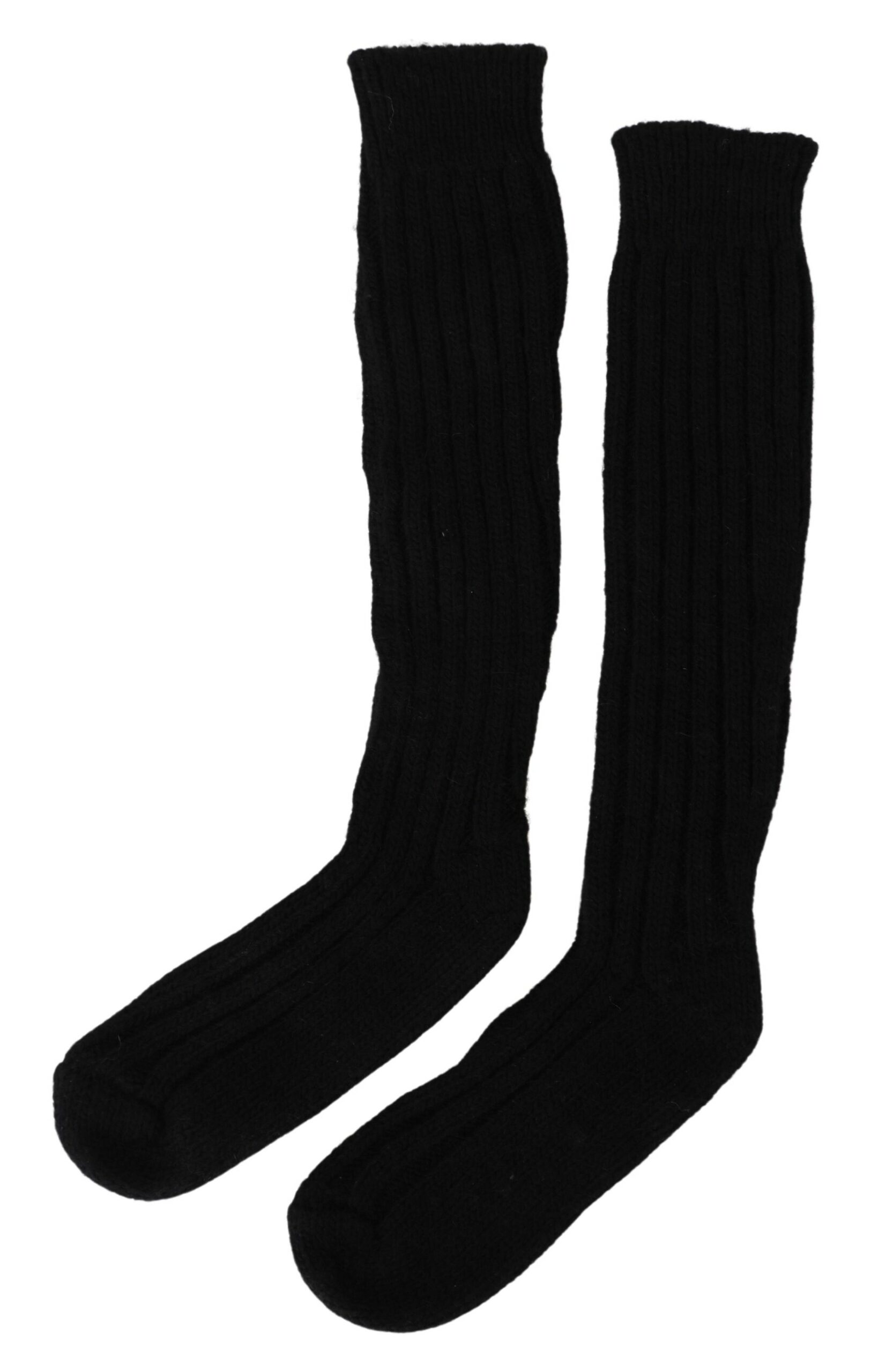 Black Wool Knit Calf Long Women Socks