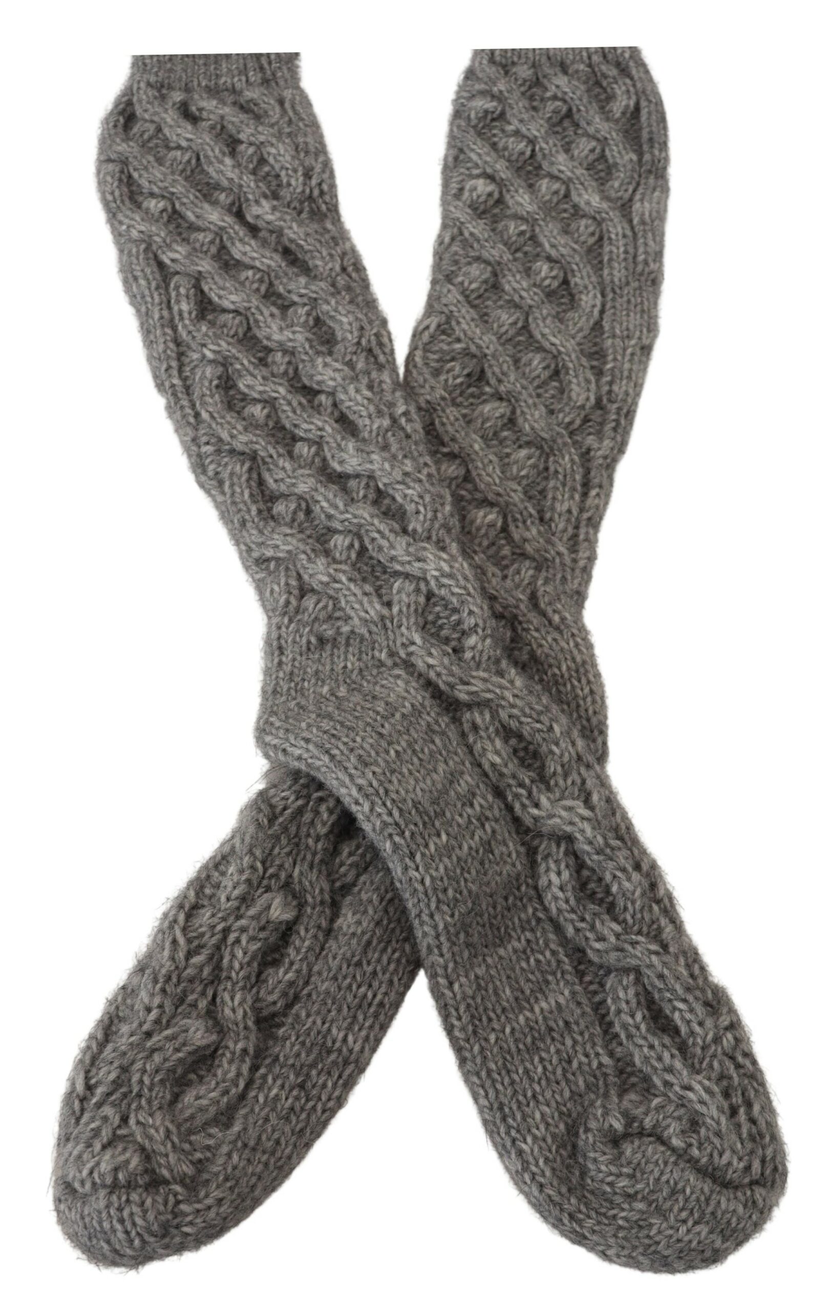 Grey Wool Knit Calf Long Women Socks