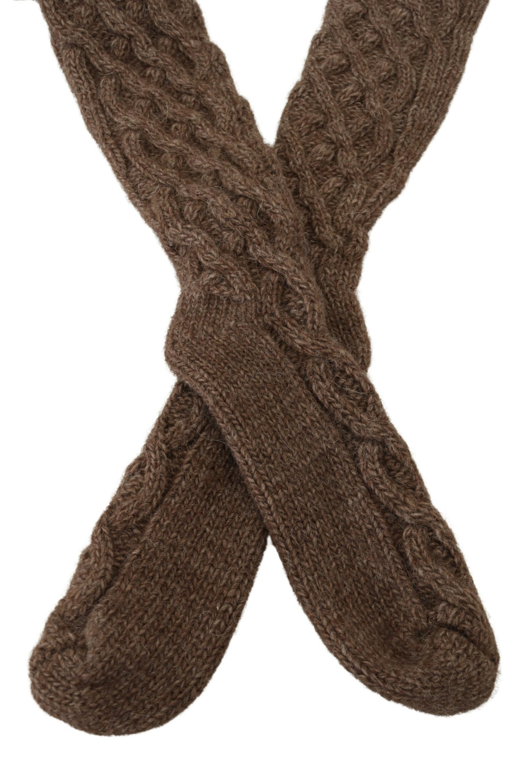 Brown Wool Knit Calf Long Women Socks