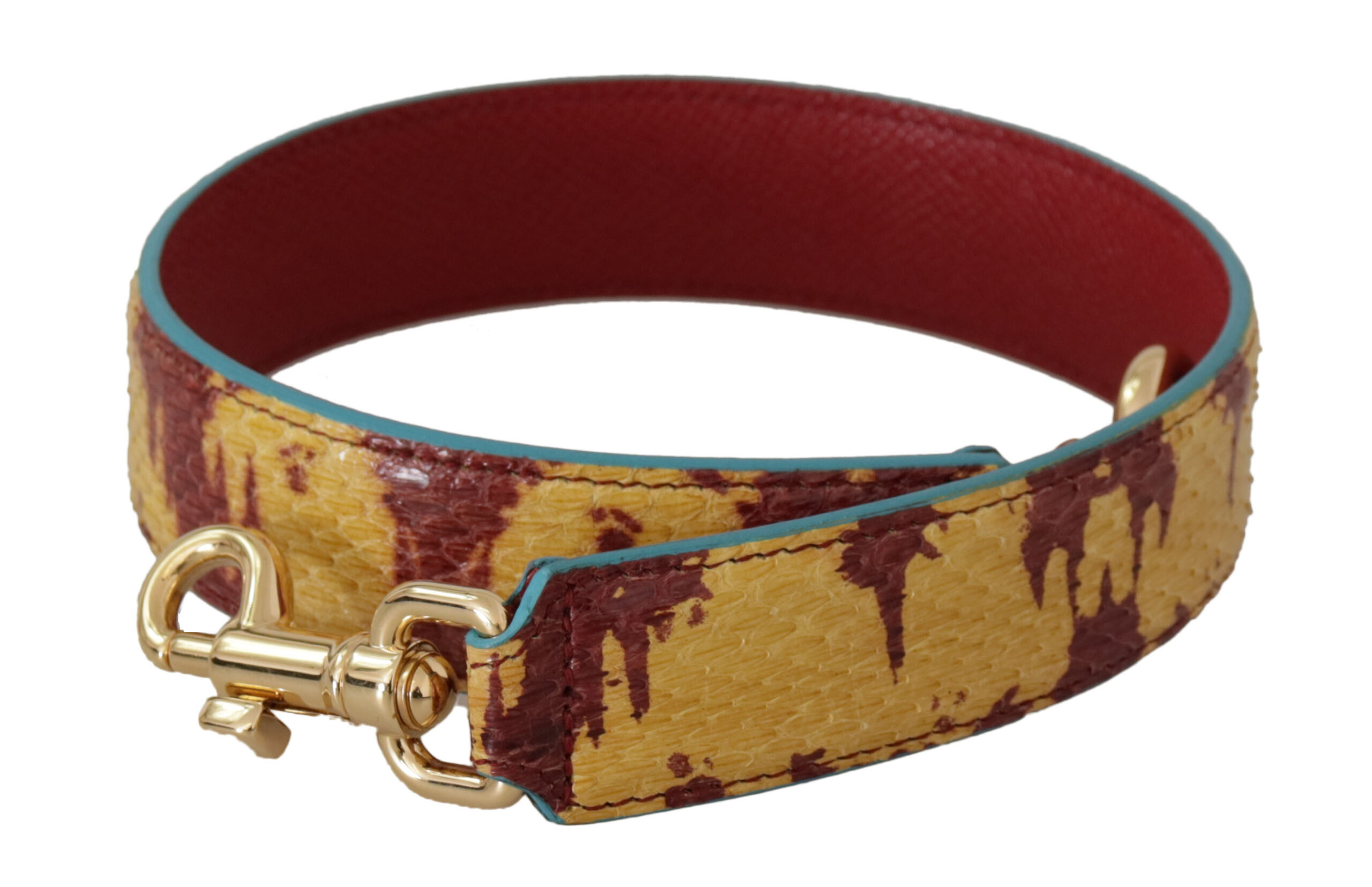 Yellow Red Leather Gold Tone Shoulder Strap