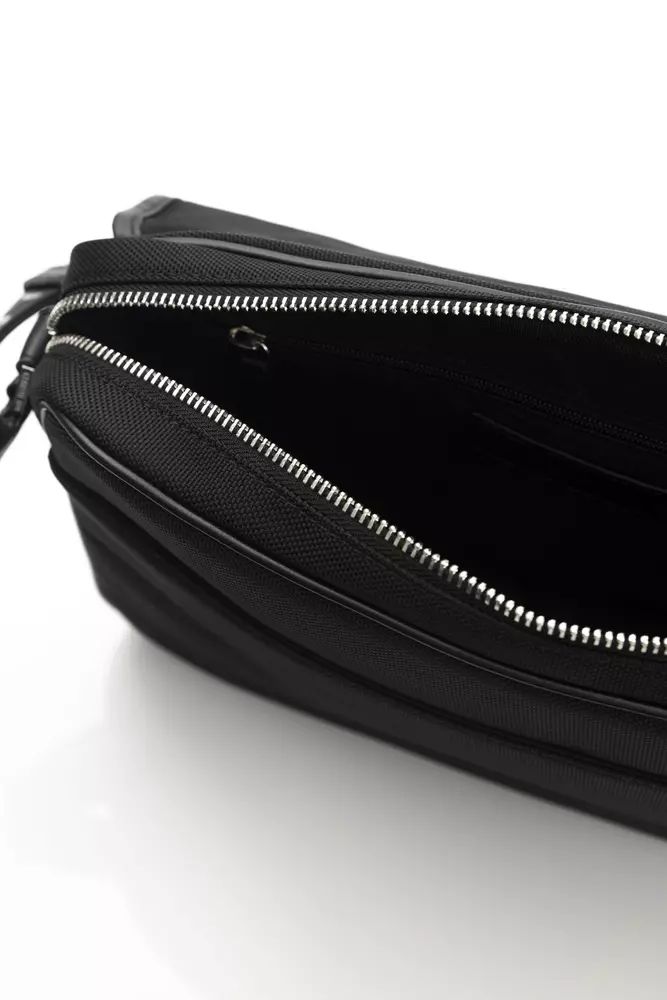 Elegant Black Nylon-Leather Crossbody Bag