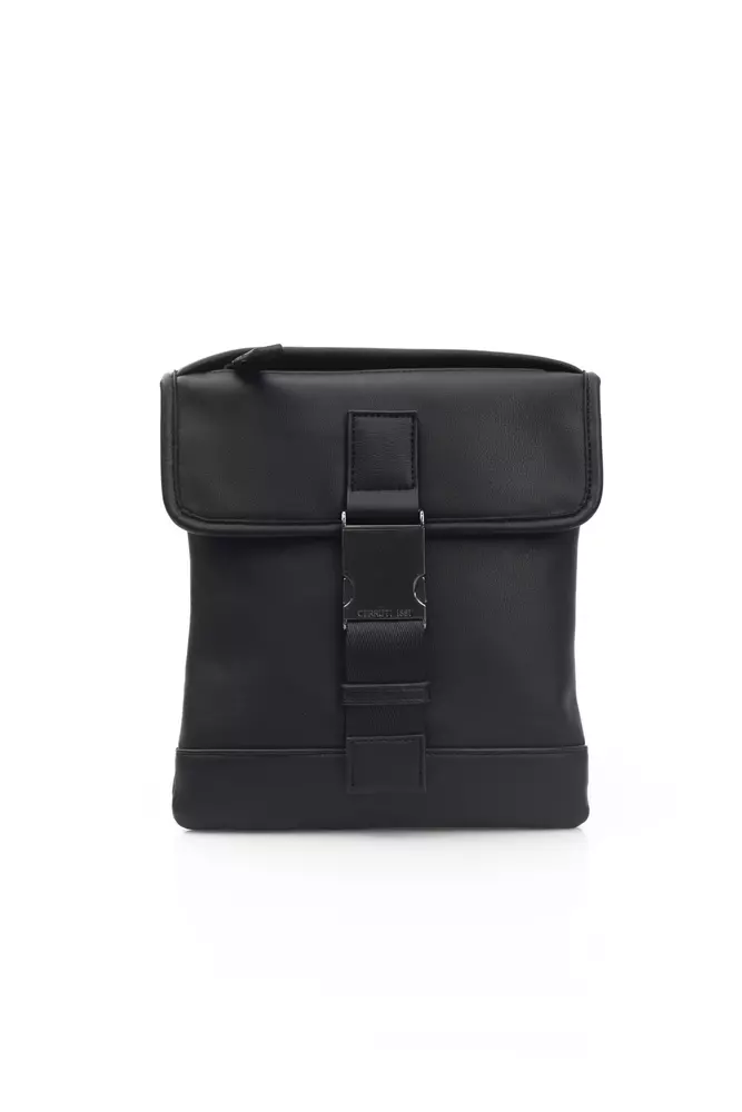 Black Polyurethane Messenger Bag