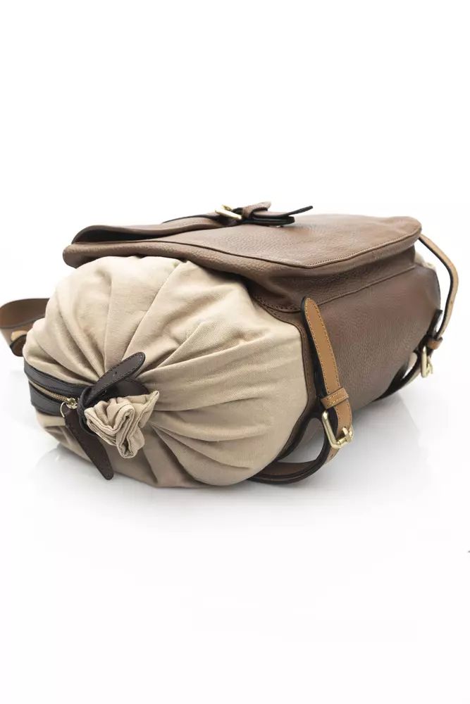 Chic Beige Leather Expandable Backpack