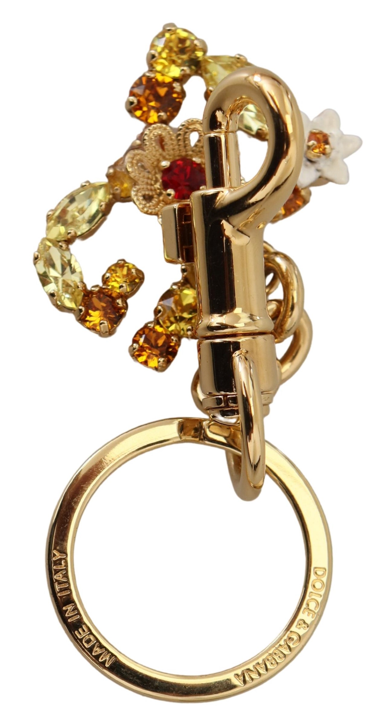 Gold Tone Brass Logo Crystals Keychain Accessory Keyring