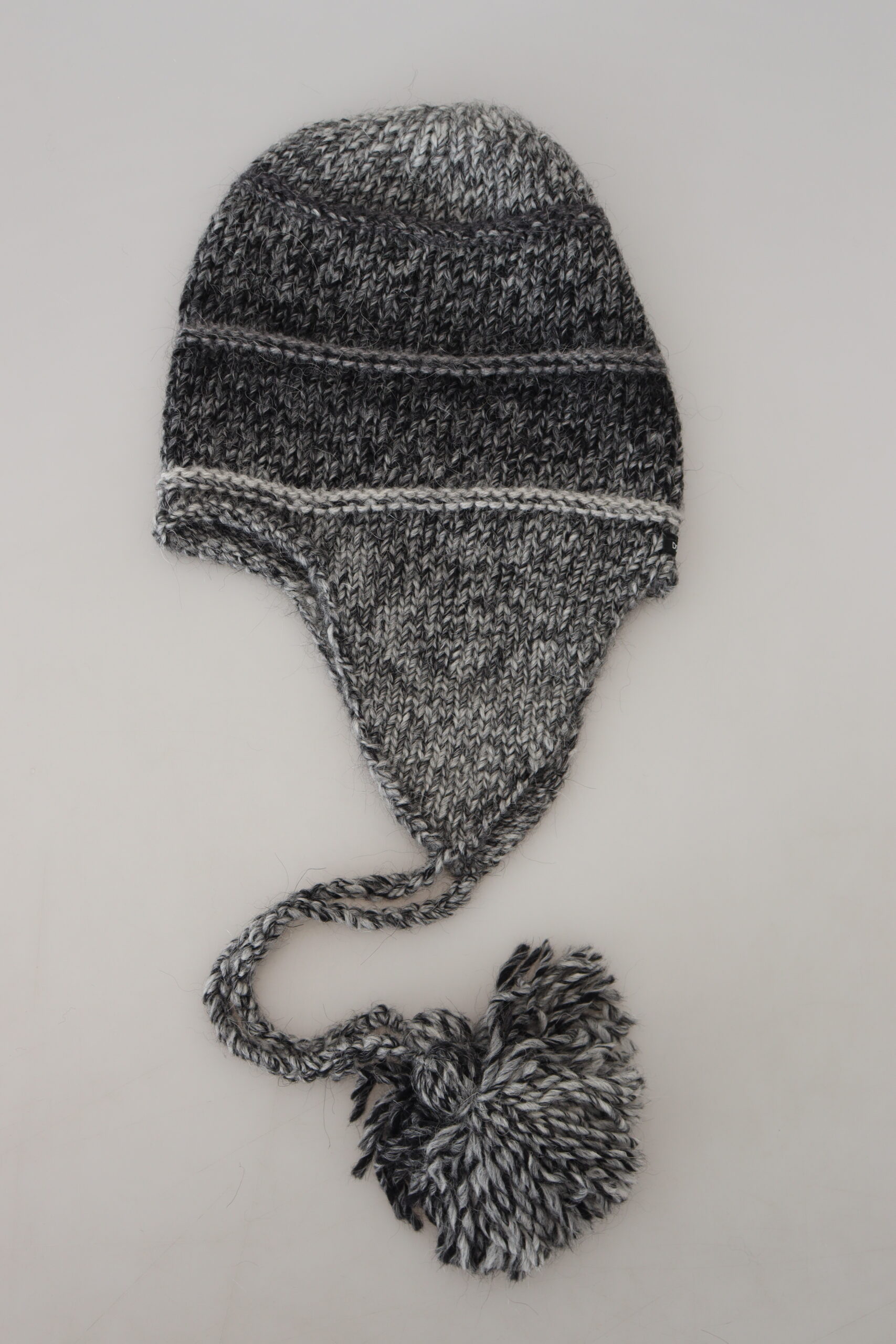 Gray Warm Fleece Ear Flaps Knit Beanie Hat
