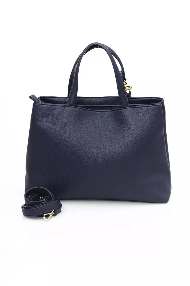 Elegant Blue Shoulder Bag with Golden Accents