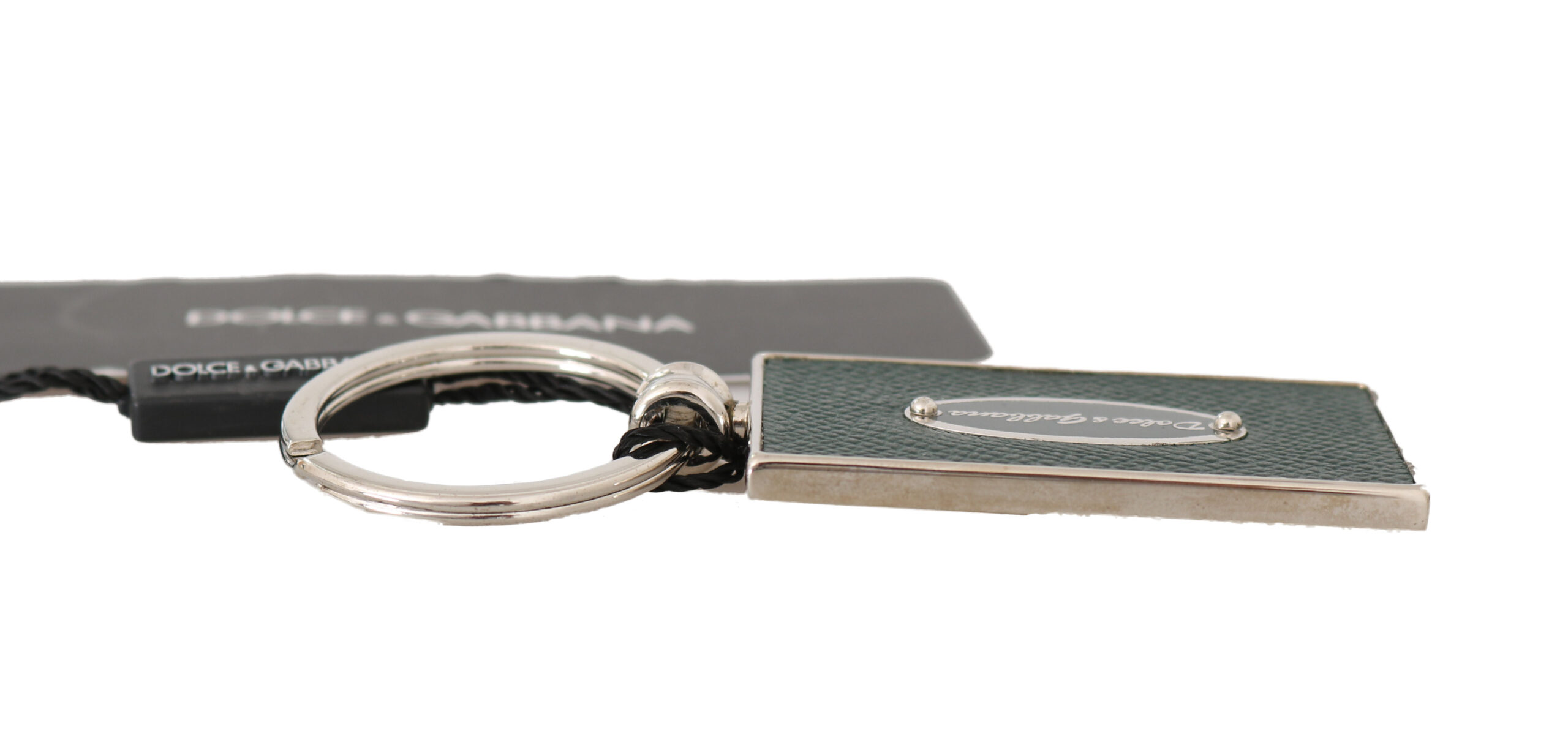 Green Silver Metal Keyring Logo Leather Keychain