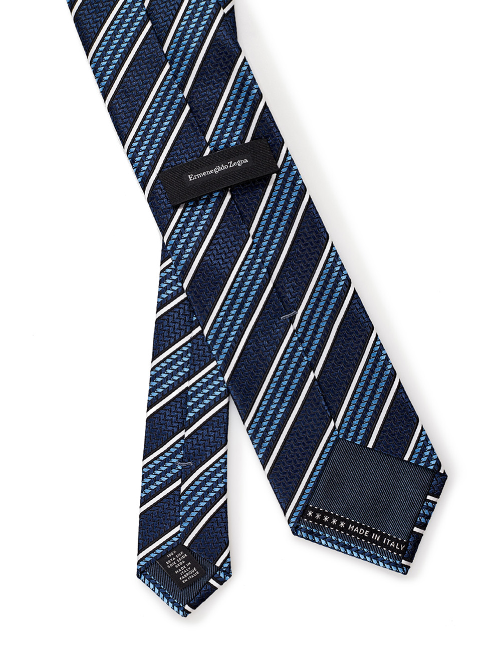 Blu Silk Tie with oblique print