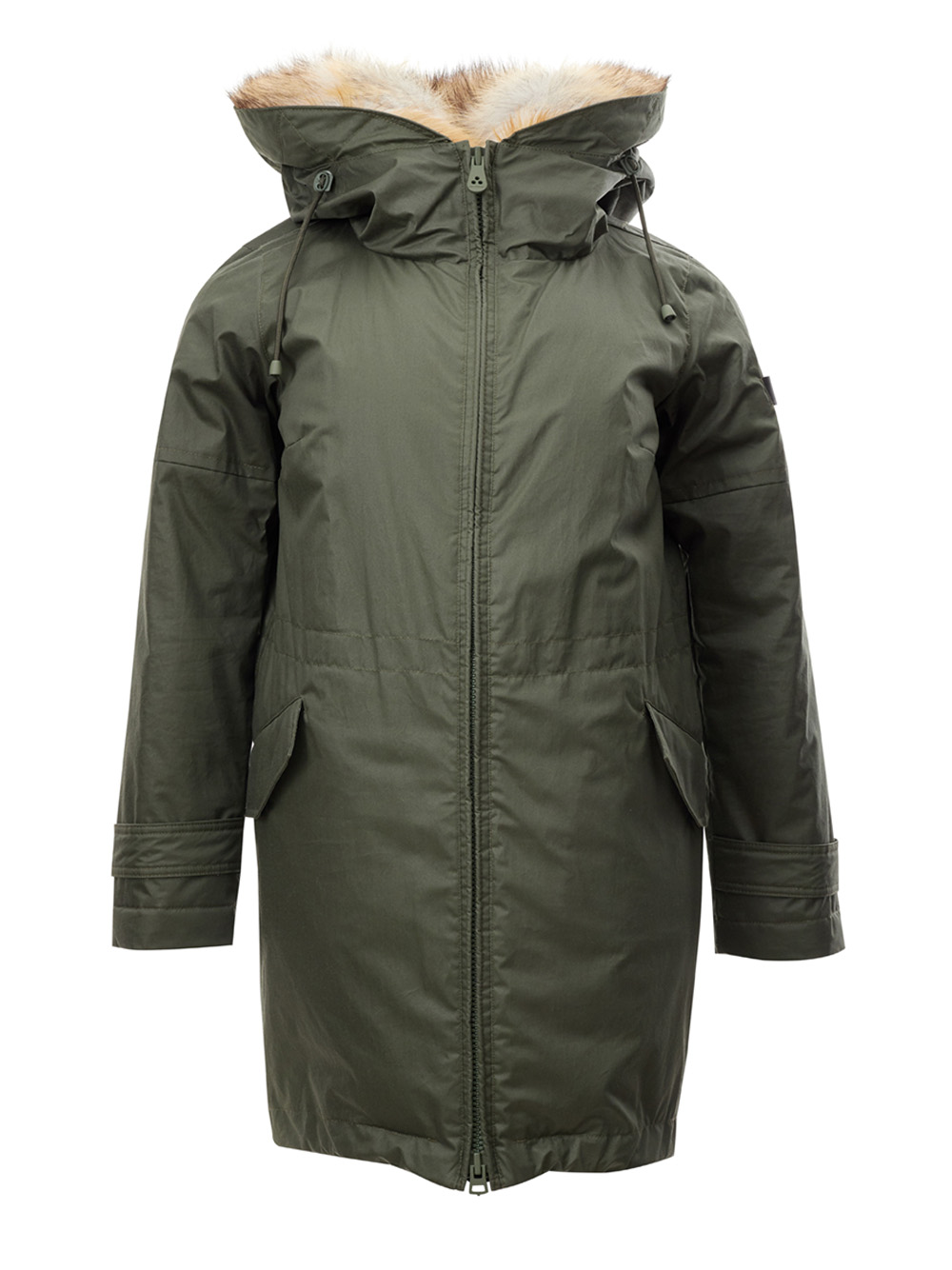 Green Tech Fabric Quilted Parka with Fur