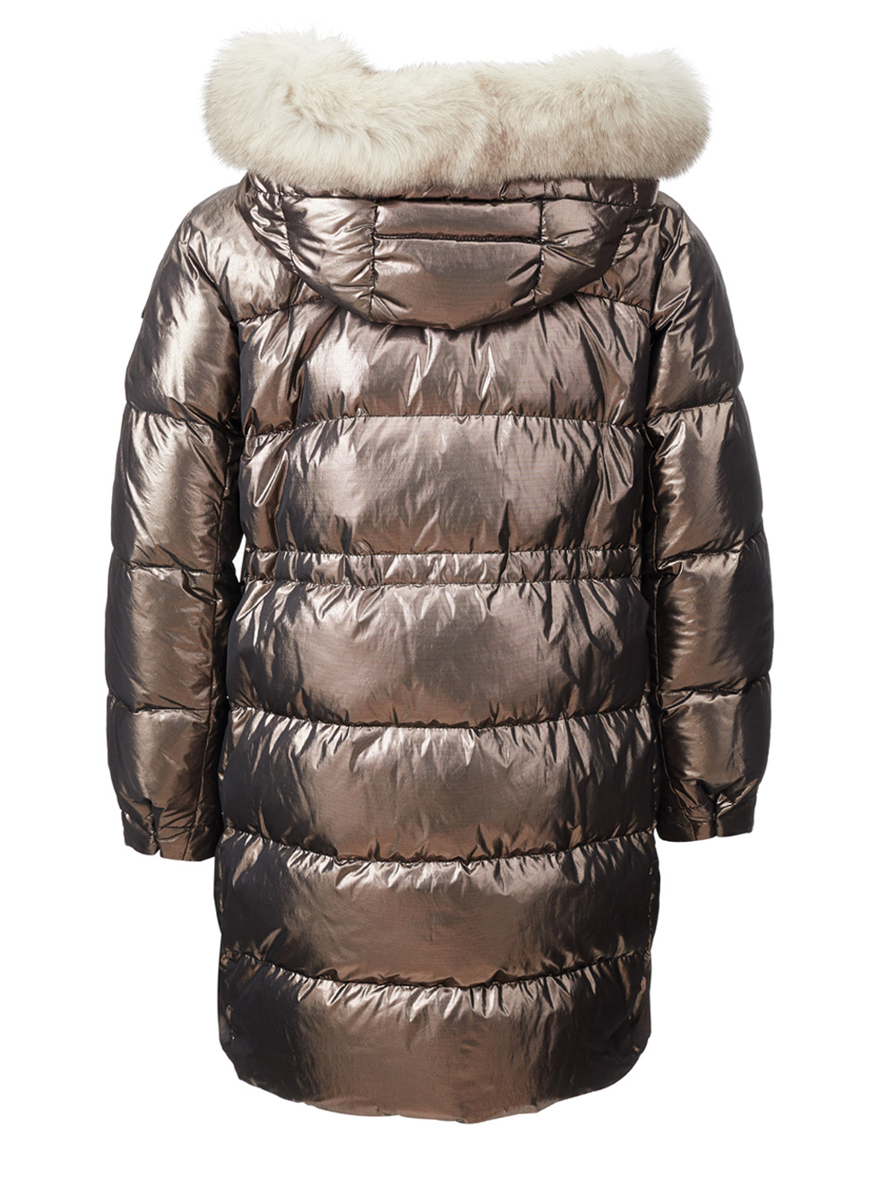 Metal Rose Quilted Long Jacket with Fur