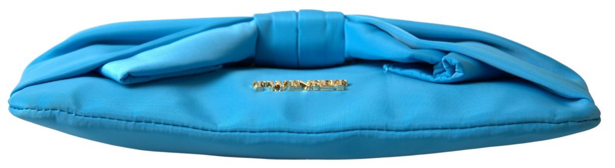 Blue Tafta Silk Large Bow Zipper Clutch Women Borse Logo Bag