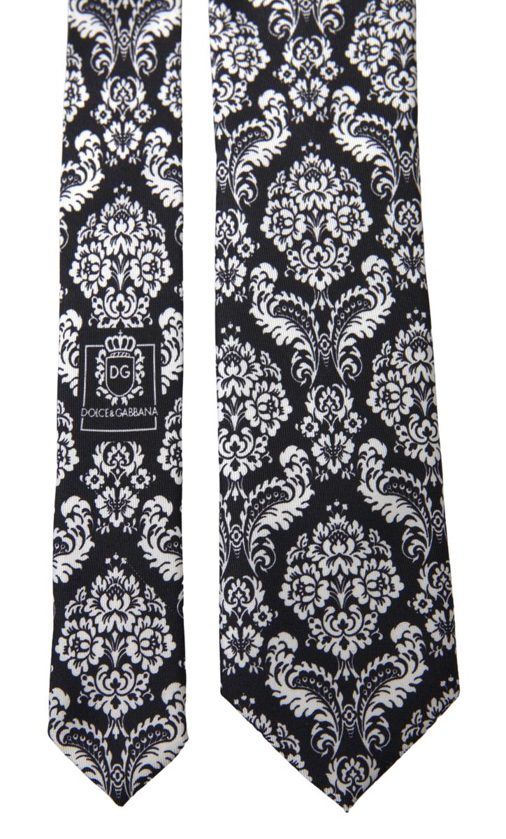 White Black Floral Print Adjustable Necktie Tie