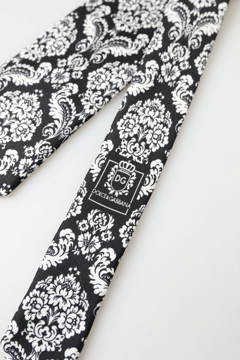White Black Floral Print Adjustable Necktie Tie