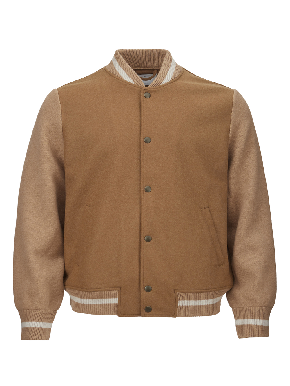 Wool Beige College Style Bomber Jacket